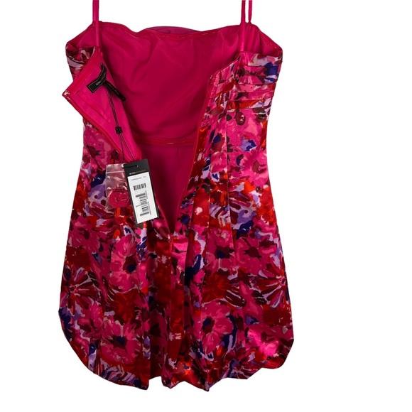 NWT BCBGMaxAzria Pink Floral Begonia Bubble Hem Cocktail Dress Strapless Size 0 - Picture 8 of 16